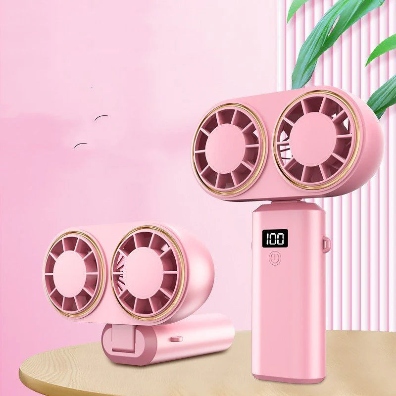 Portable Folding USB Fan – Dual Airflow, Digital Screen, 5-Speed Rechargeable Travel Fan - Lees Store